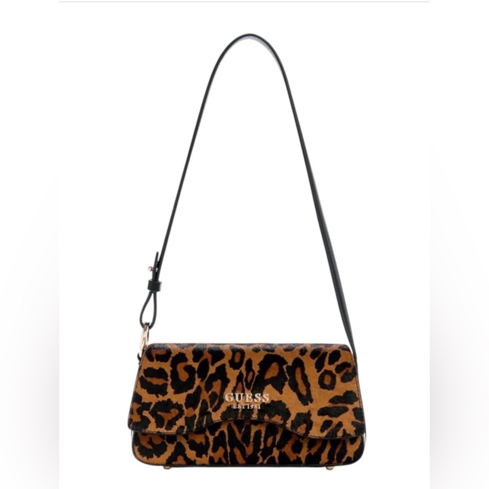 Guess Domitila Mini Over Flap Shoulder Women Bag in Leopard - Picture 1 of 7